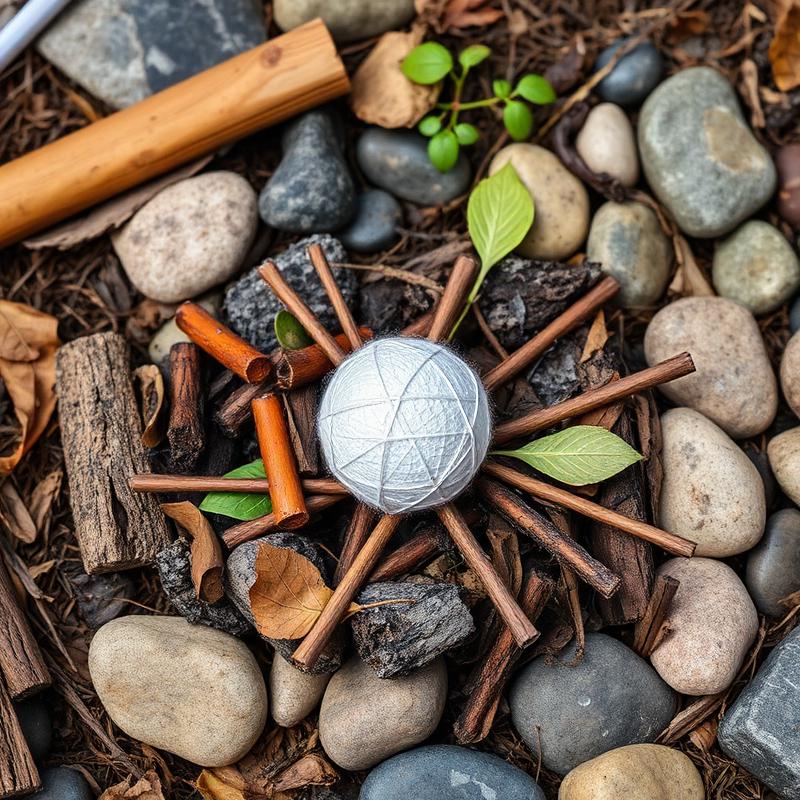 Fire starting setup with lint and kindling